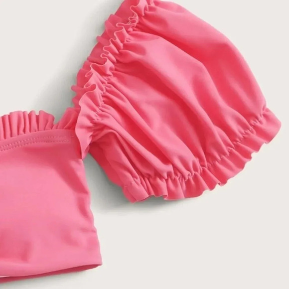 NEW! Pink Ruffled Puff Sleeve Bow Bikini 🎀 - Picture 9 of 15